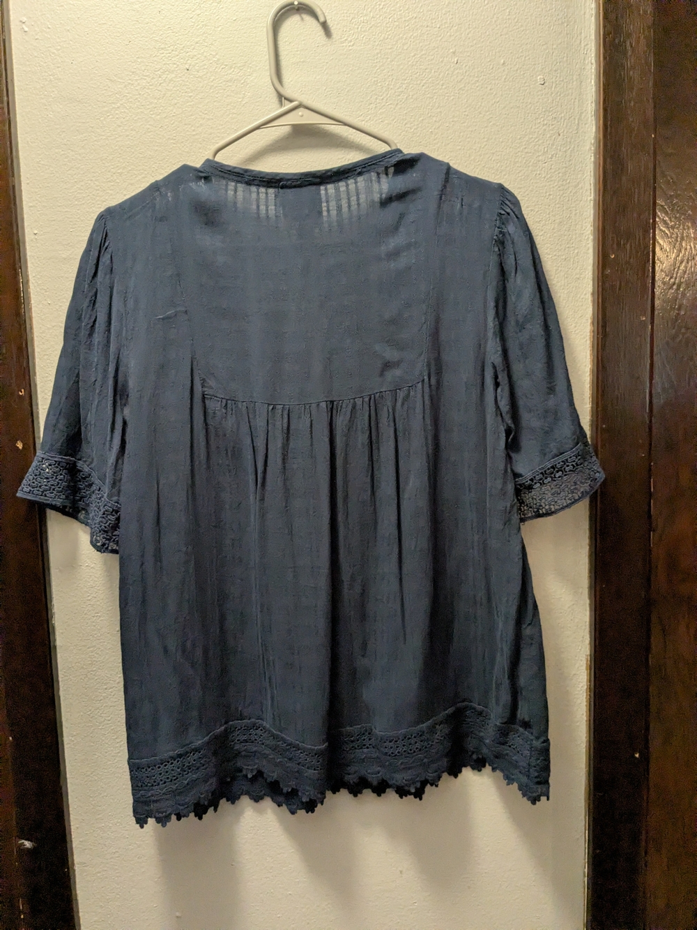 Knox Rose Navy Crochet Yoke Tunic with Tassels - Picture 2 of 3
